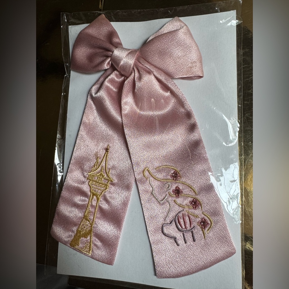 Pink Embroidered Kids Hair Bow